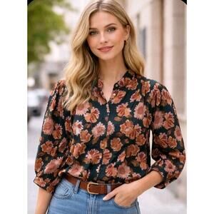 Birds of Paradis by Trovata Lily Carnation Print Pink Blue long sleeve small NWT